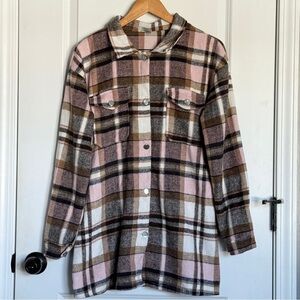 Tracies Plaid Button-Up Shacket Jacket Flannel Button Down  Shirt Size L